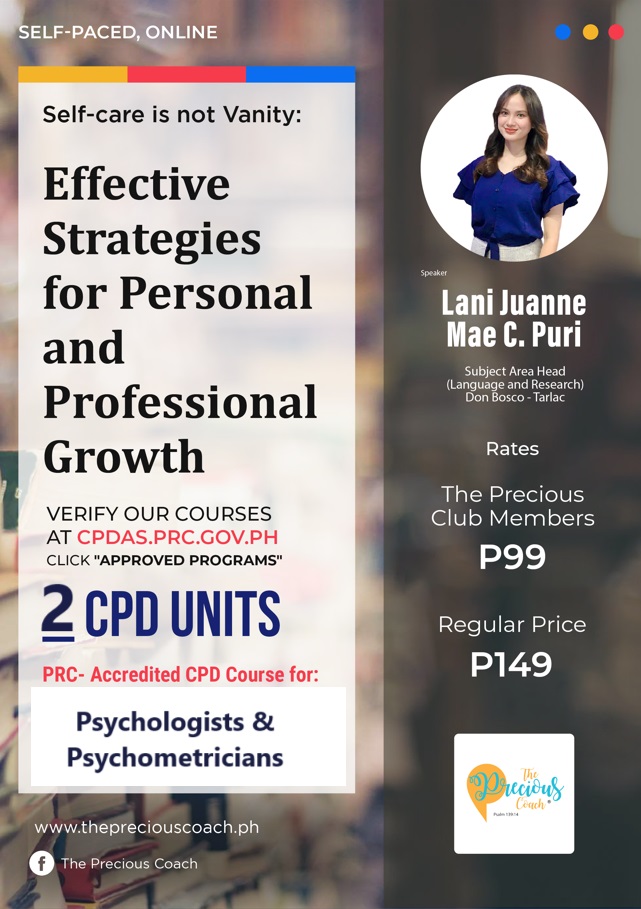 (CPD-Psychologists, RPm) Self-care is not Vanity: Effective Strategies for Personal and Professional Growth